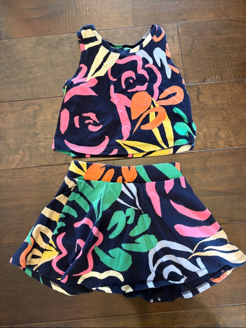 GAP Girls Navy Floral Tank & Skirt Set - Pink, Orange, Green, Yellow, Cream